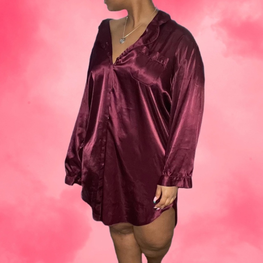Sexy Maroon Button Down Pajama Dress